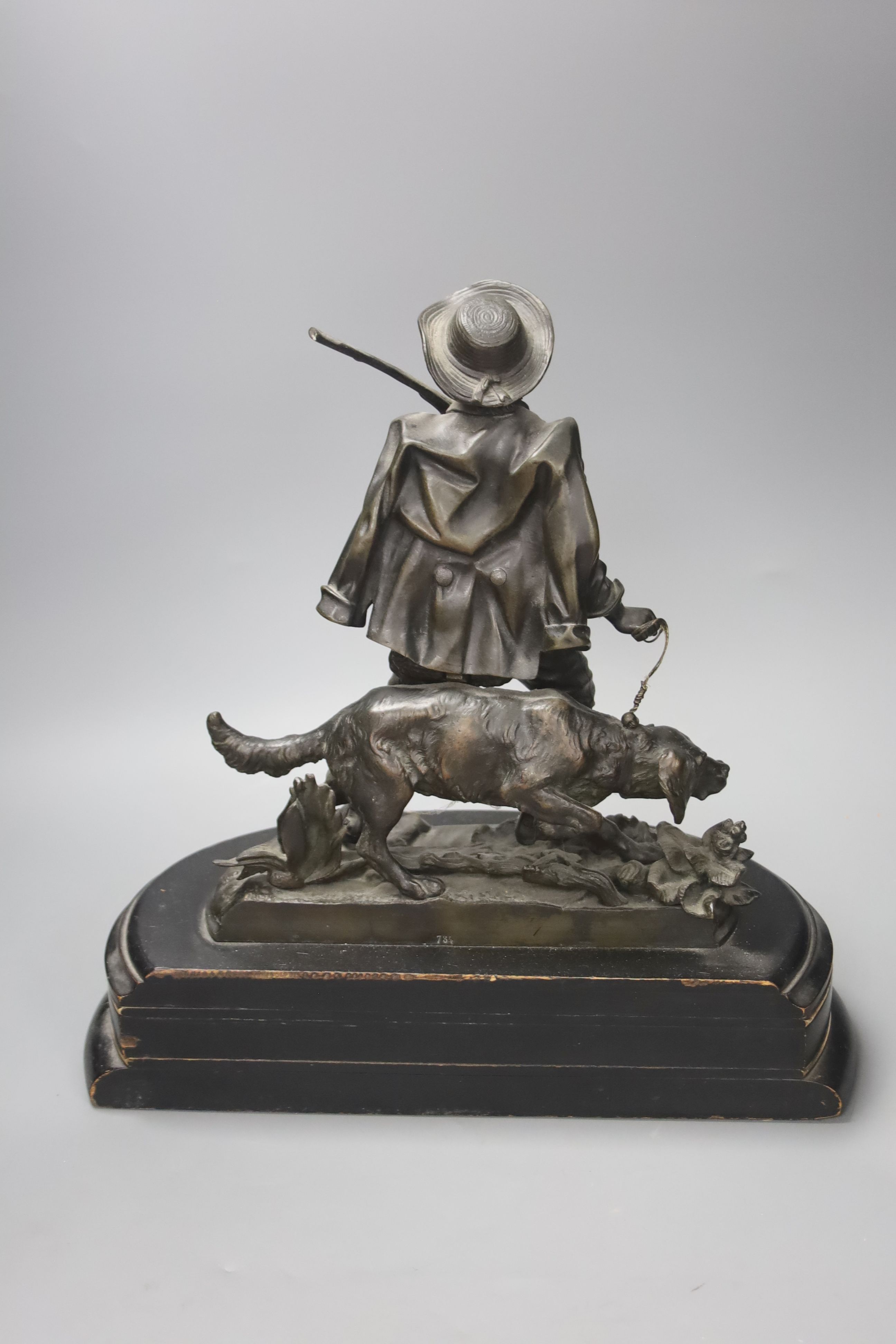 A 19th century French bronze group of a sportsman with a Retriever, height 35cm